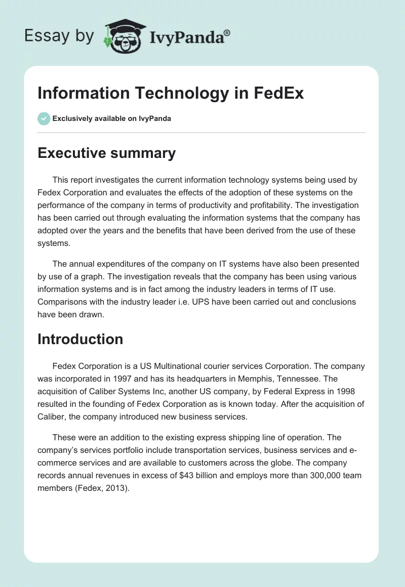 Information Technology in FedEx. Page 1