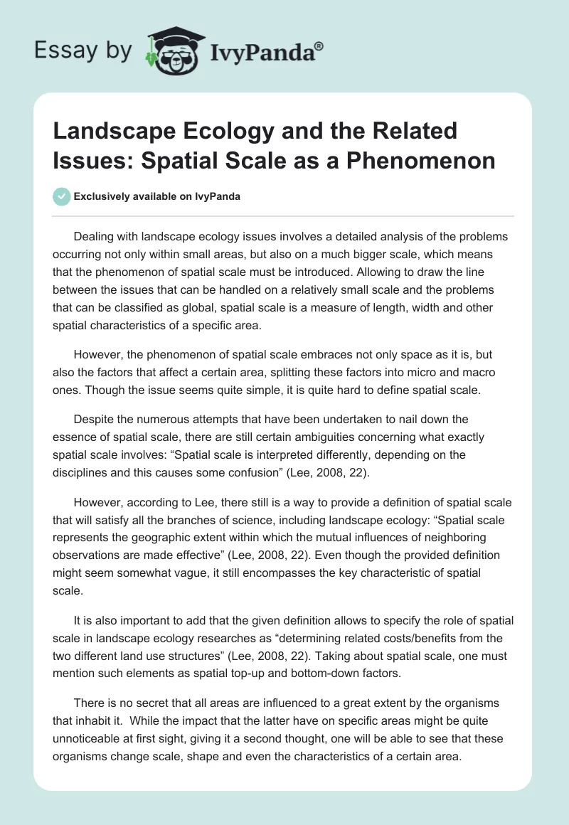 Landscape Ecology and the Related Issues: Spatial Scale as a Phenomenon. Page 1