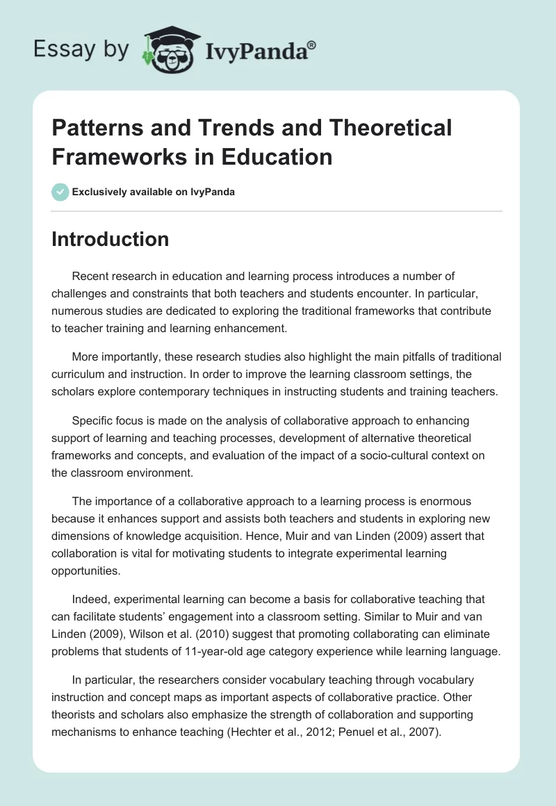 Patterns and Trends and Theoretical Frameworks in Education. Page 1