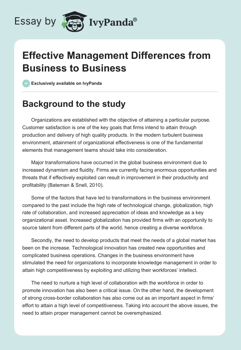 Effective Management Differences from Business to Business. Page 1