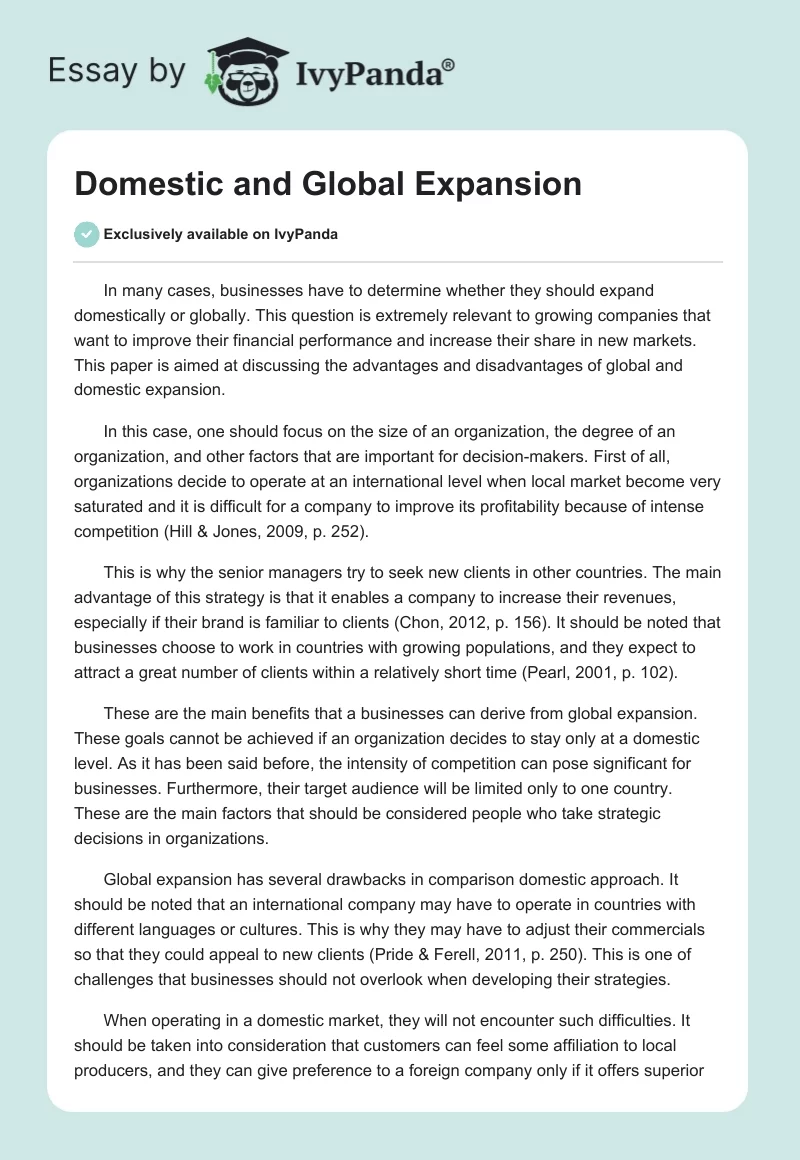 Domestic and Global Expansion. Page 1