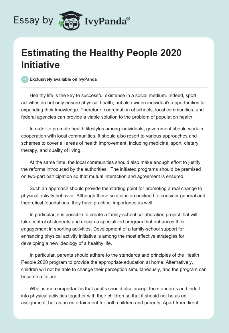 Estimating the Healthy People 2020 Initiative. Page 1