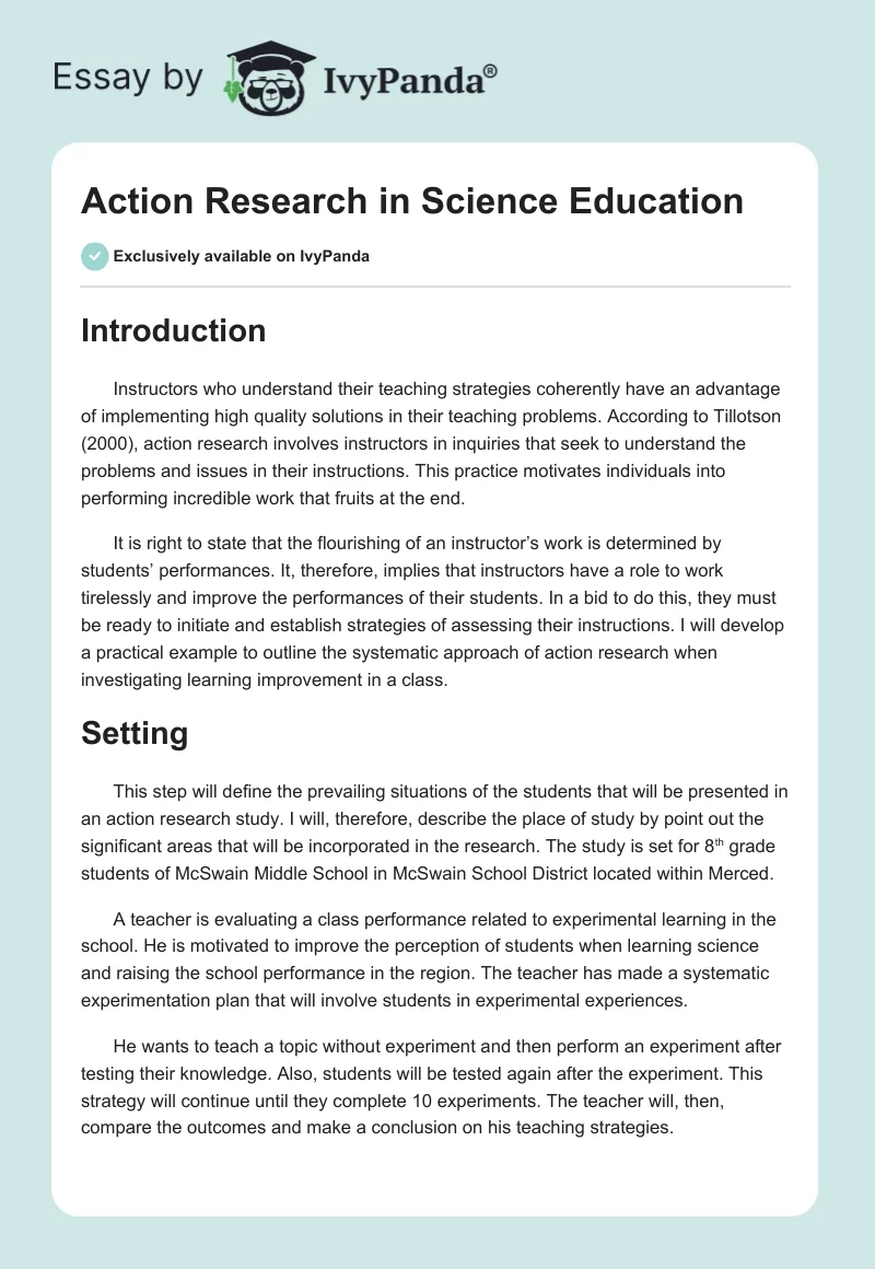 Action Research in Science Education. Page 1
