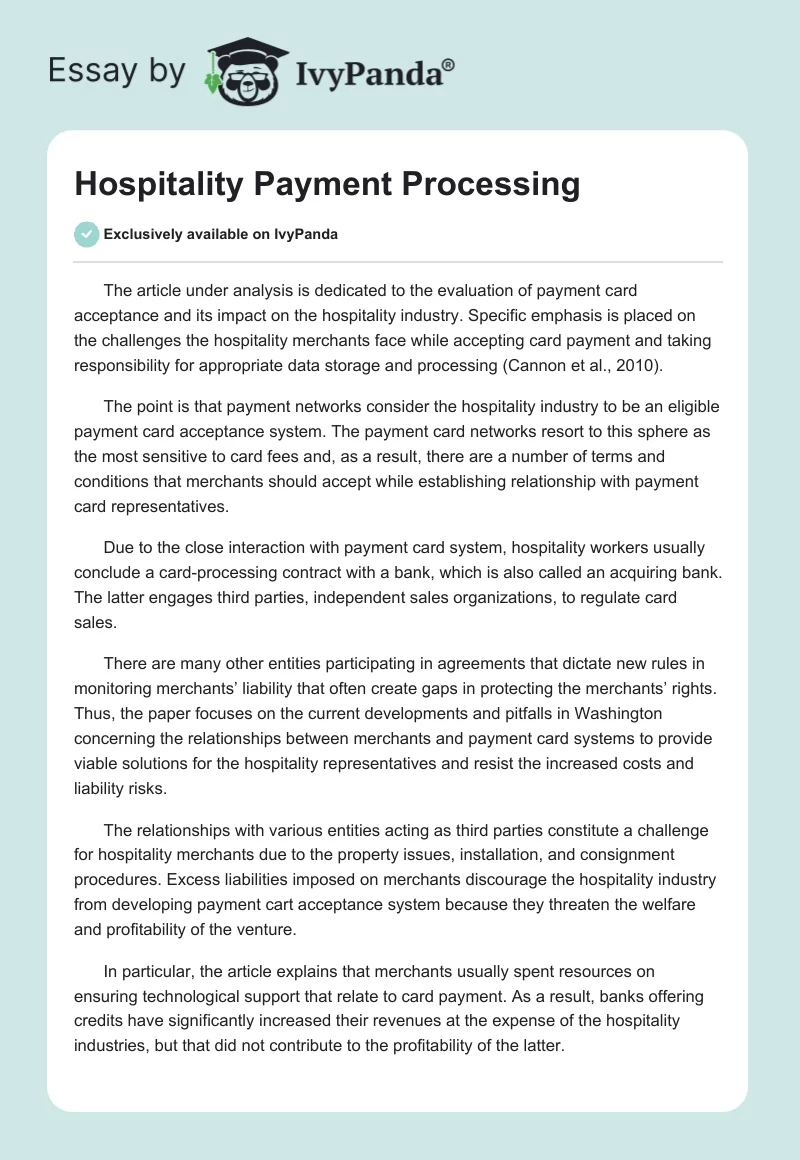 Hospitality Payment Processing. Page 1