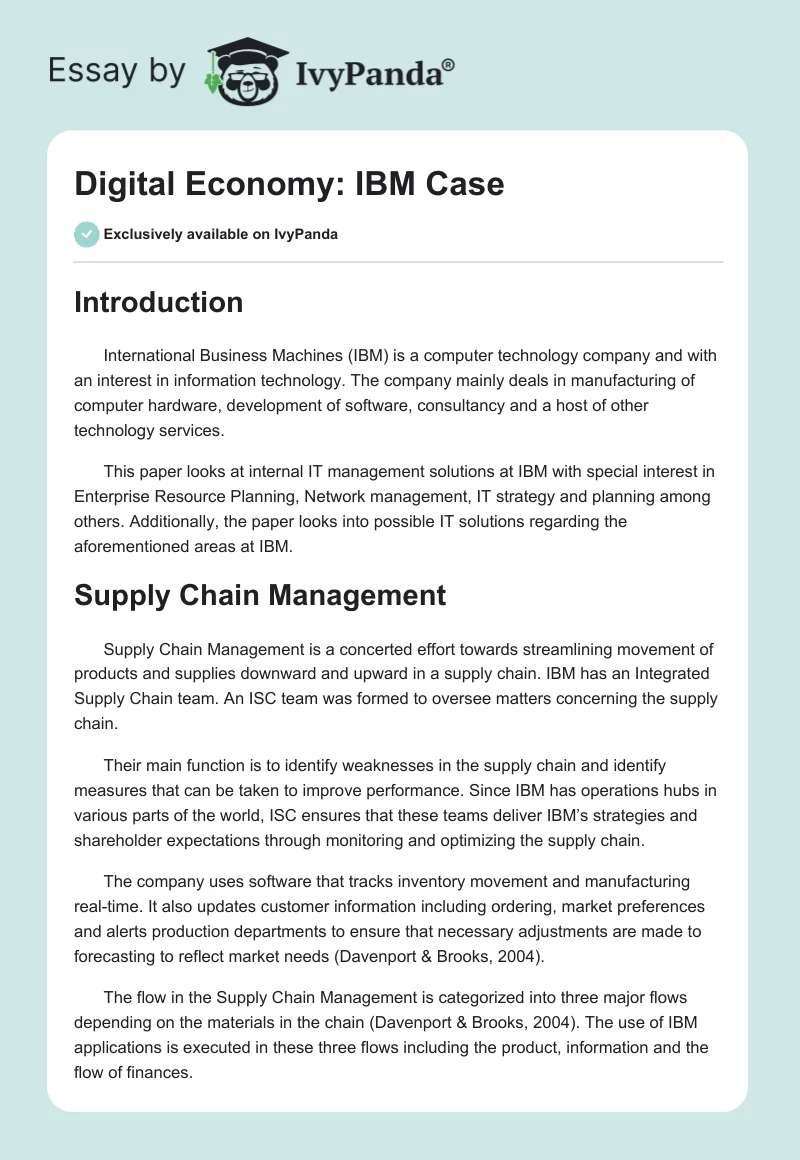 Digital Economy: IBM Case. Page 1