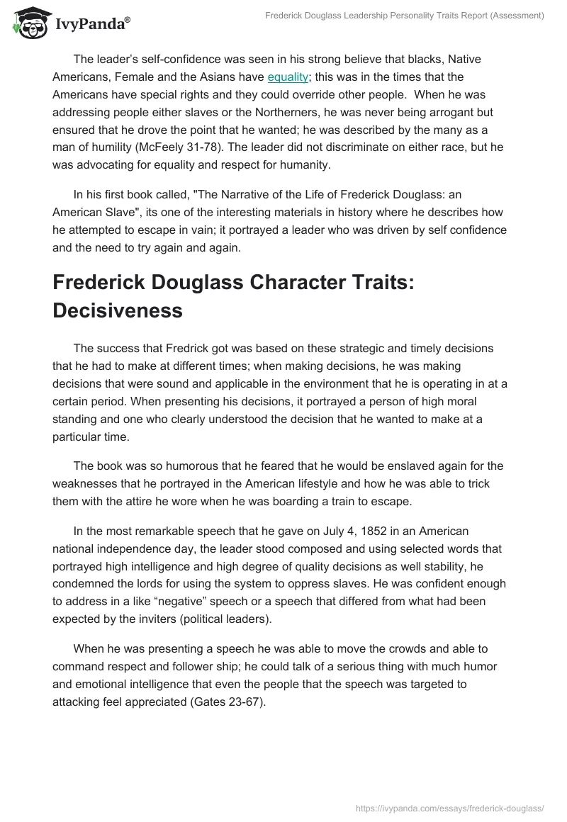 Frederick Douglass Leadership Personality Traits Report (Assessment). Page 2