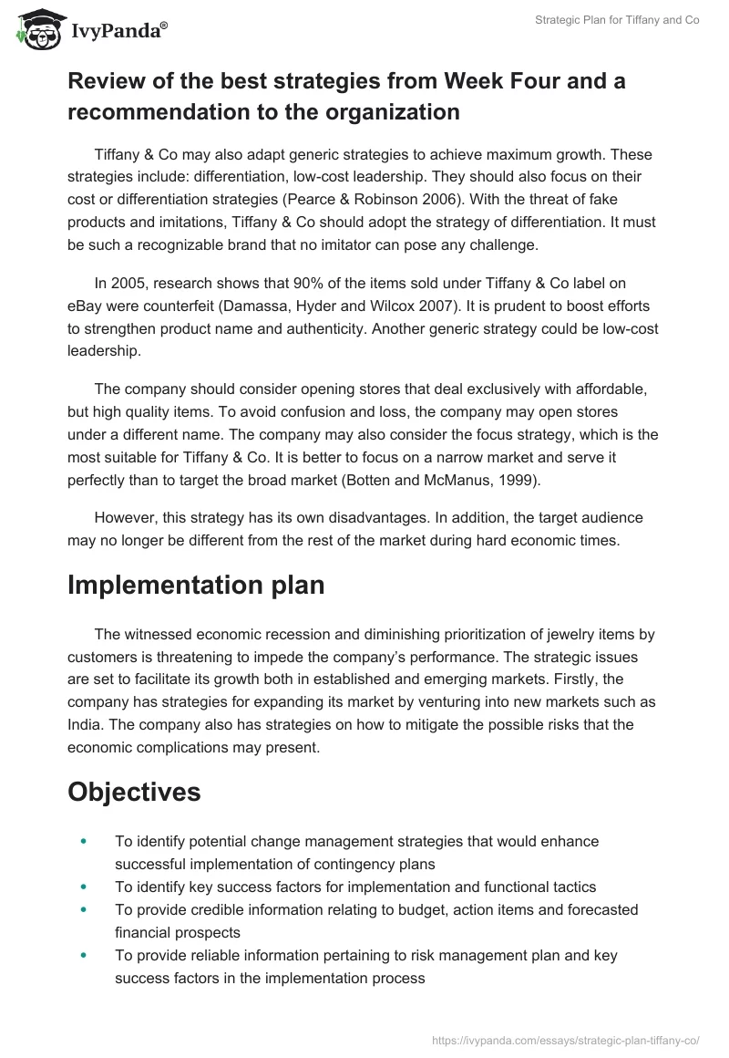 Strategic Plan for Tiffany and Co. Page 4