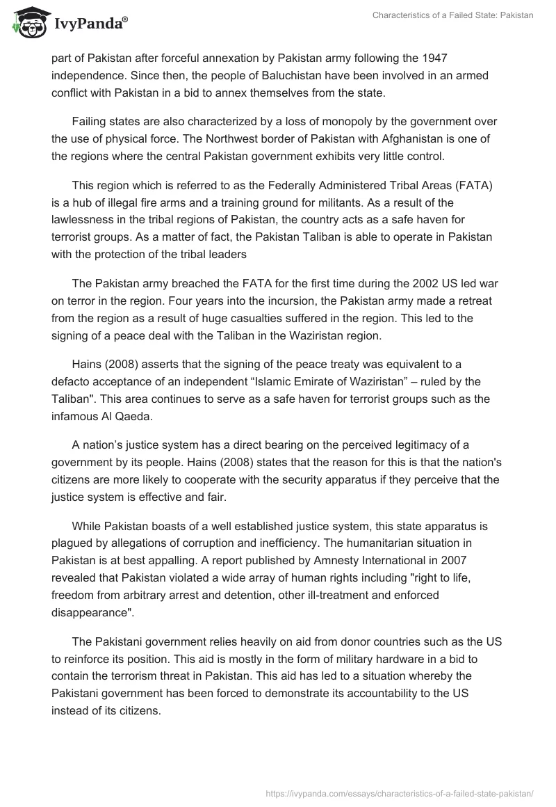 Characteristics of a Failed State: Pakistan. Page 2