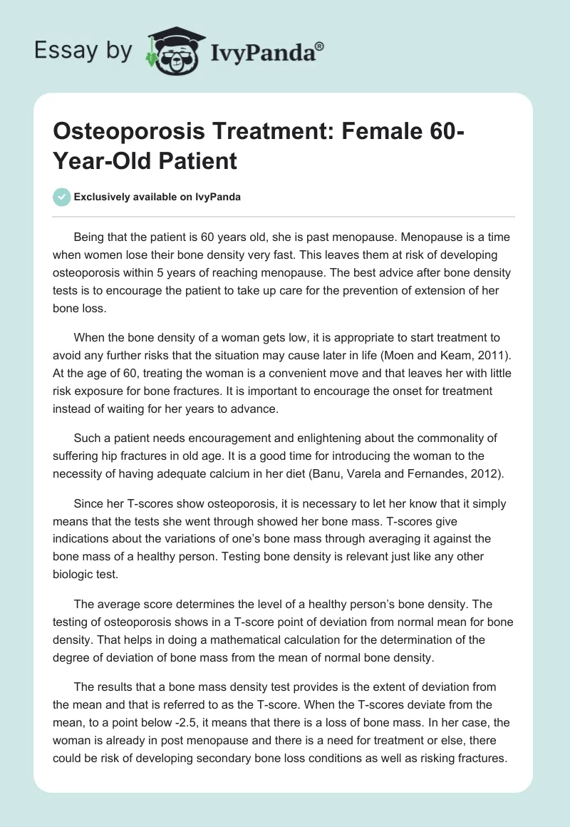 Osteoporosis Treatment: Female 60-Year-Old Patient. Page 1