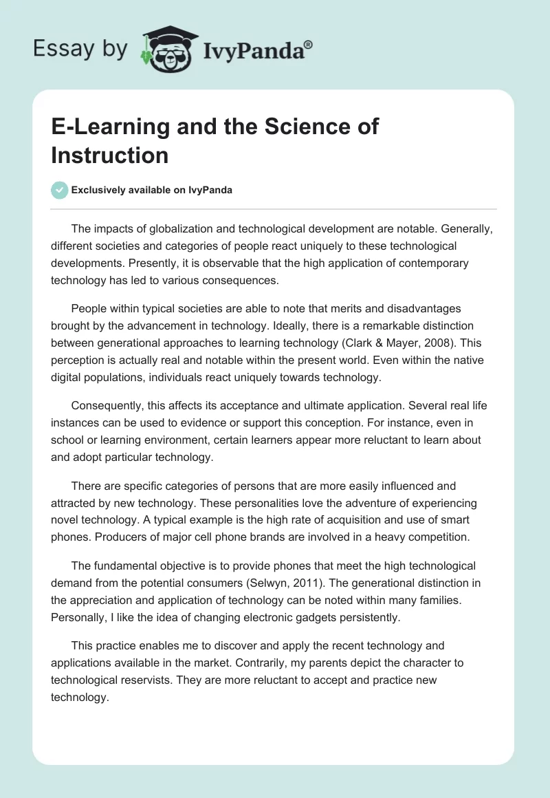 E-Learning and the Science of Instruction. Page 1