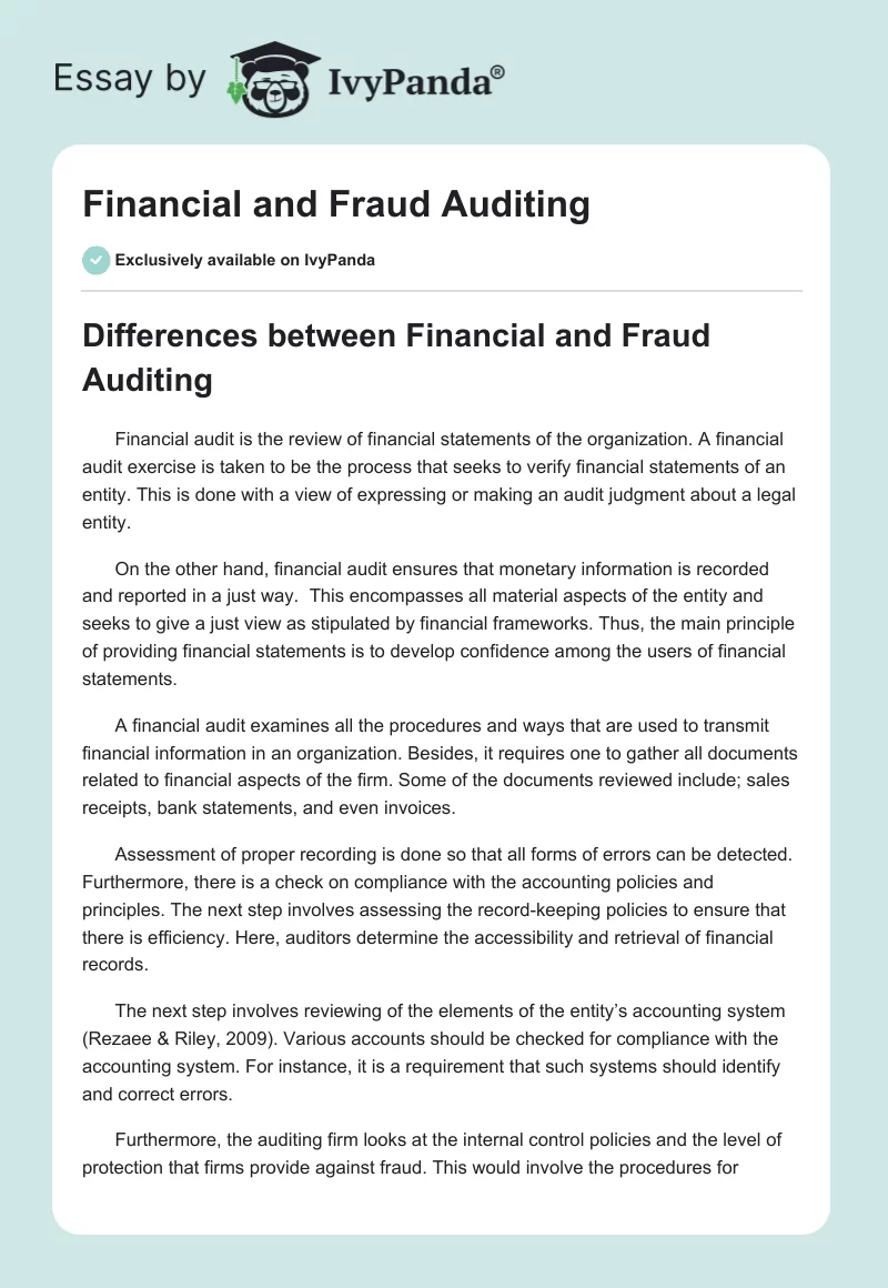 Financial and Fraud Auditing. Page 1