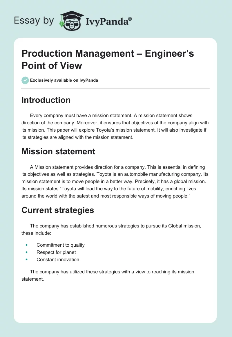 Production Management – Engineer’s Point of View. Page 1