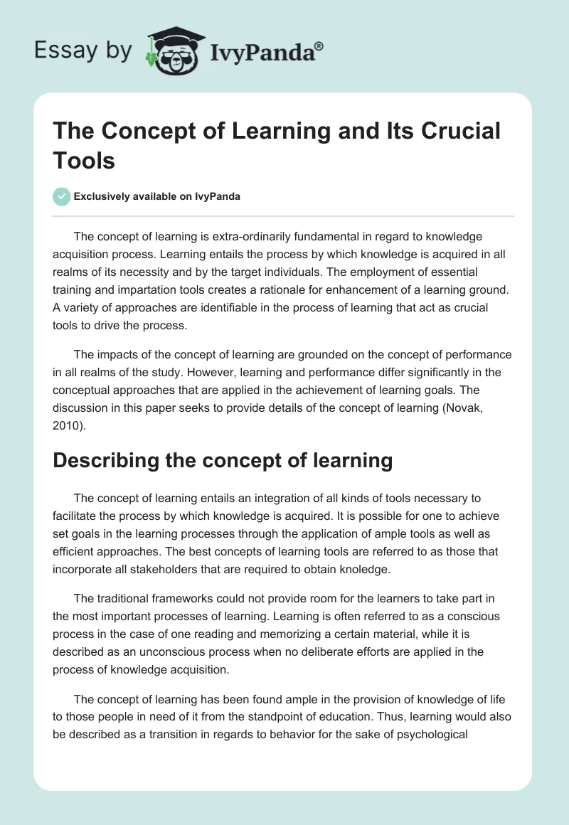 The Concept of Learning and Its Crucial Tools. Page 1