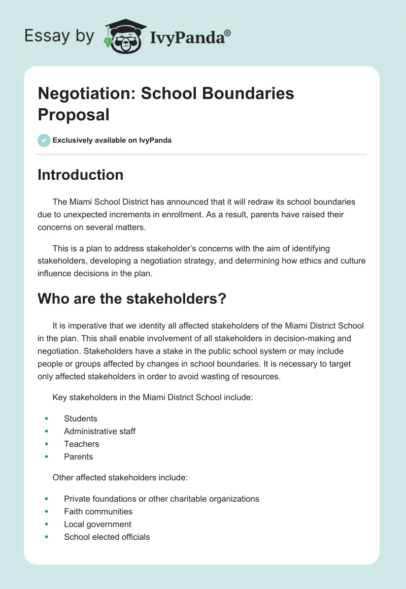 Negotiation: School Boundaries Proposal. Page 1