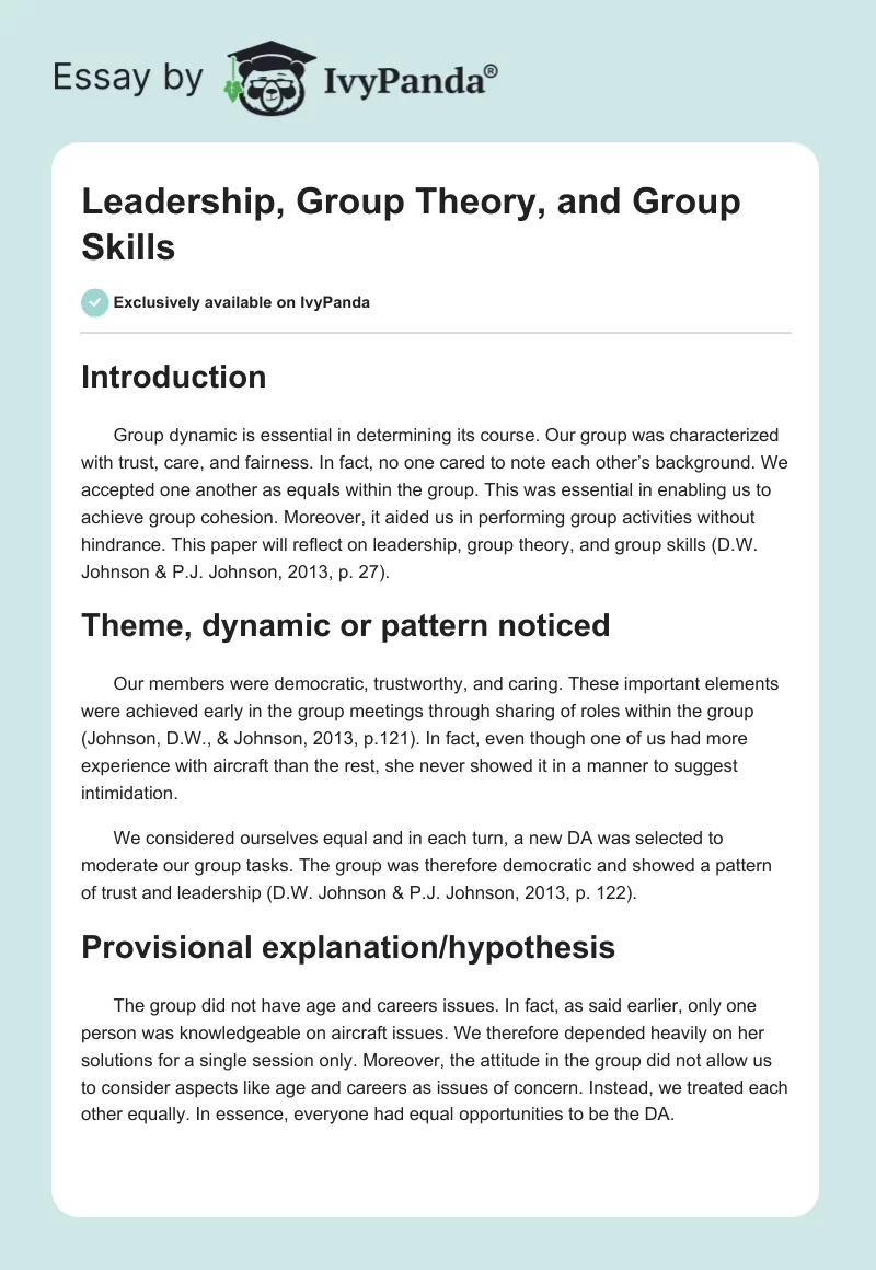 Leadership, Group Theory, and Group Skills. Page 1
