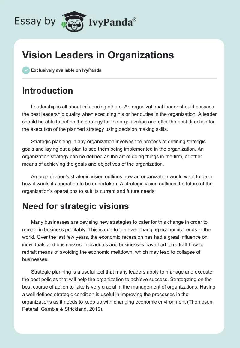Vision Leaders in Organizations. Page 1