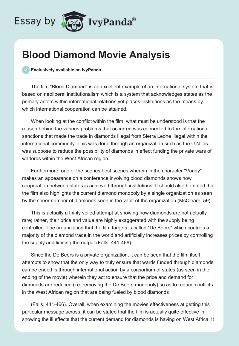 "Blood Diamond" Movie Analysis. Page 1