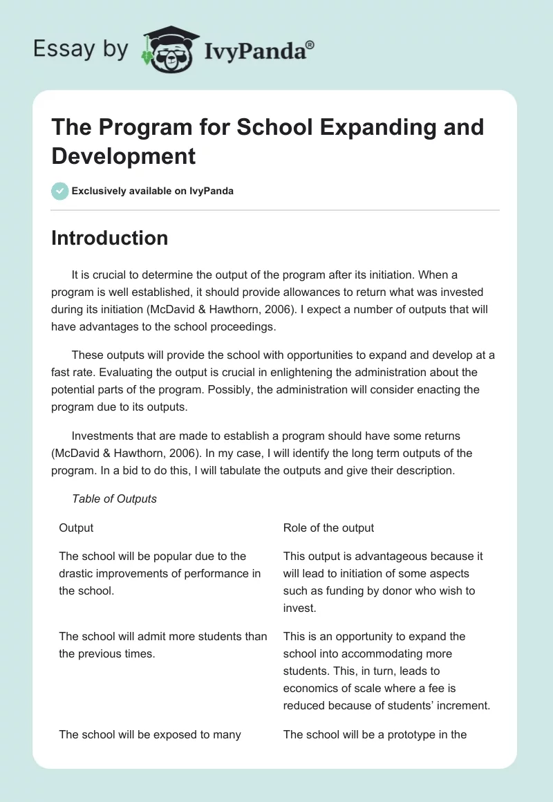 The Program for School Expanding and Development. Page 1