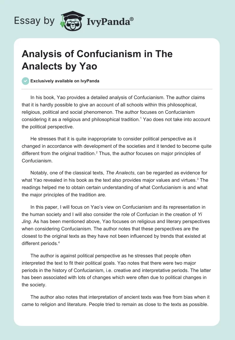 Analysis of Confucianism in The Analects by Yao. Page 1