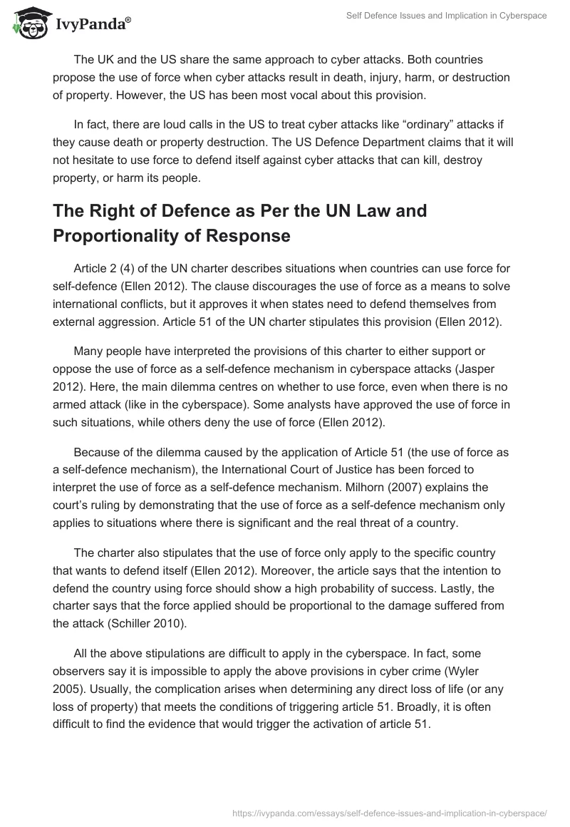 Self Defence Issues and Implication in Cyberspace. Page 4