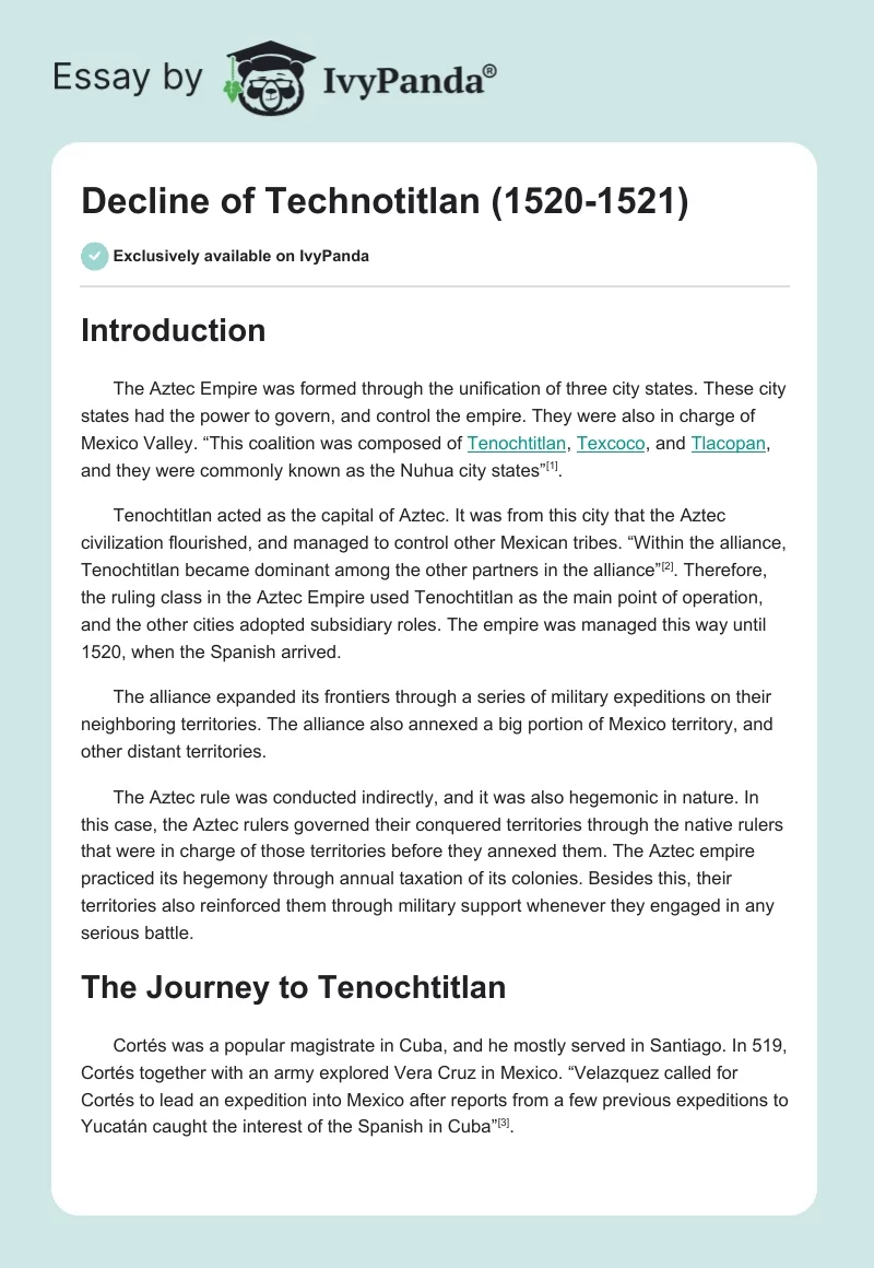 Decline of Technotitlan (1520-1521). Page 1