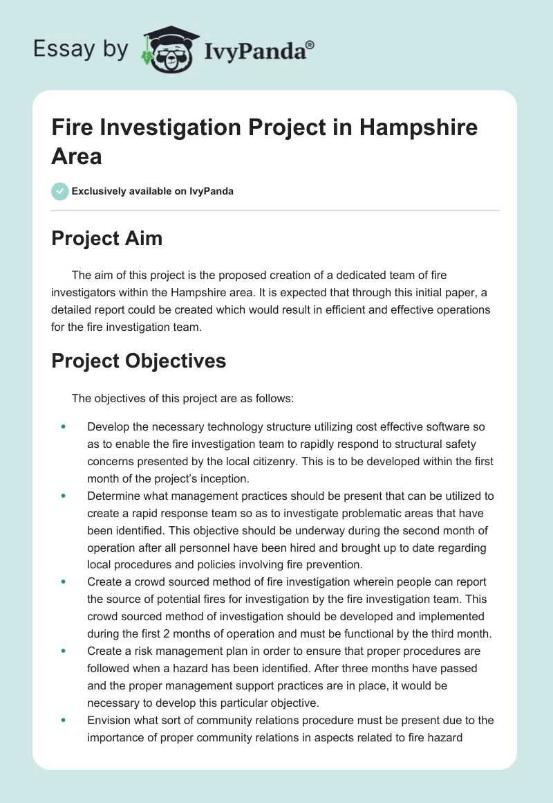 Fire Investigation Project in Hampshire Area. Page 1