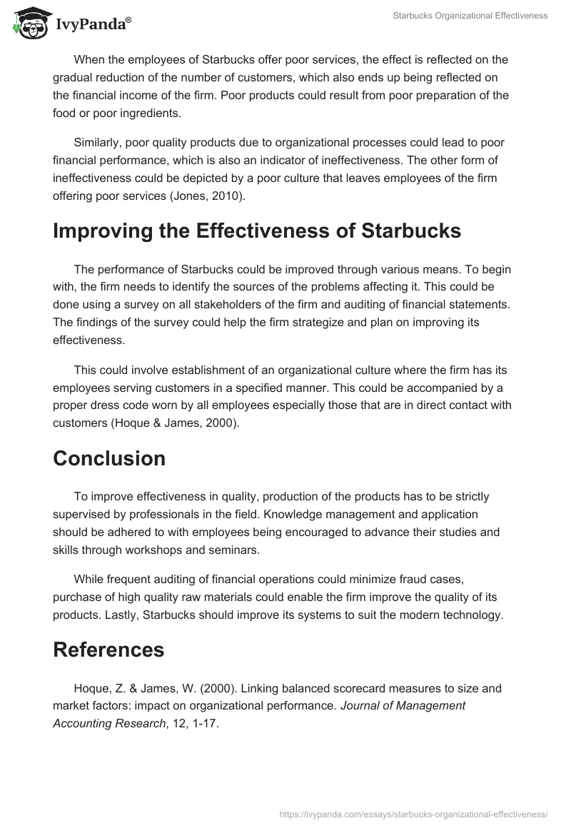 Starbucks Organizational Effectiveness. Page 3