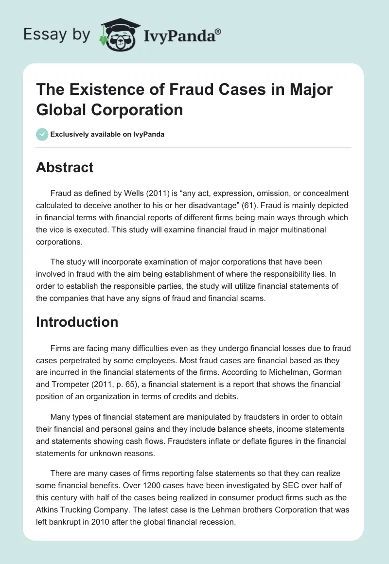 The Existence of Fraud Cases in Major Global Corporation. Page 1