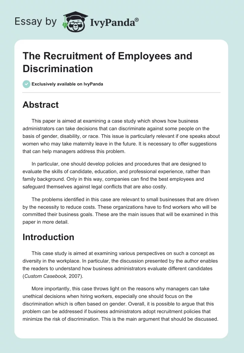 The Recruitment of Employees and Discrimination. Page 1