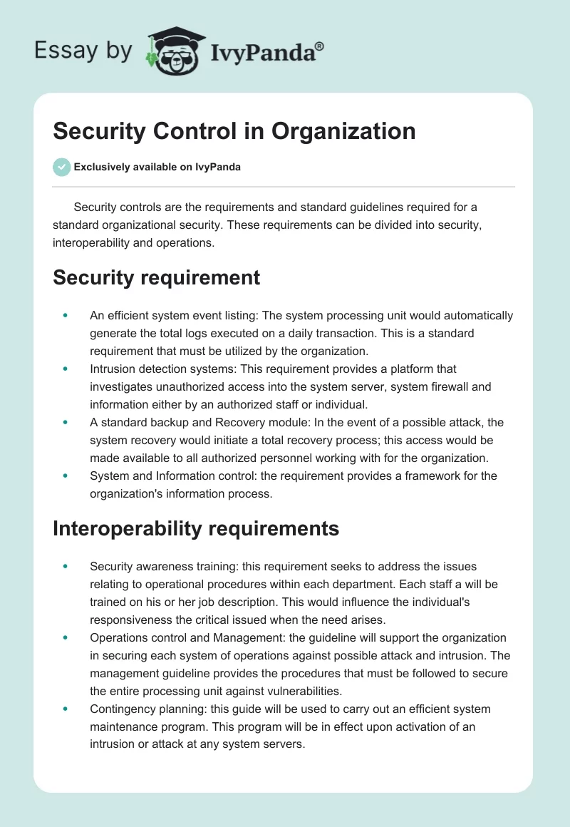 Security Control in Organization. Page 1