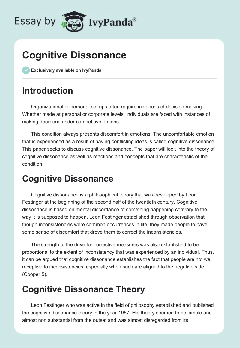 Cognitive Dissonance. Page 1