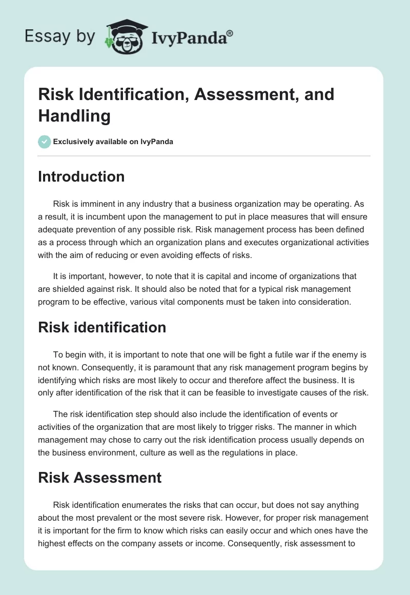 Risk Identification, Assessment, and Handling. Page 1