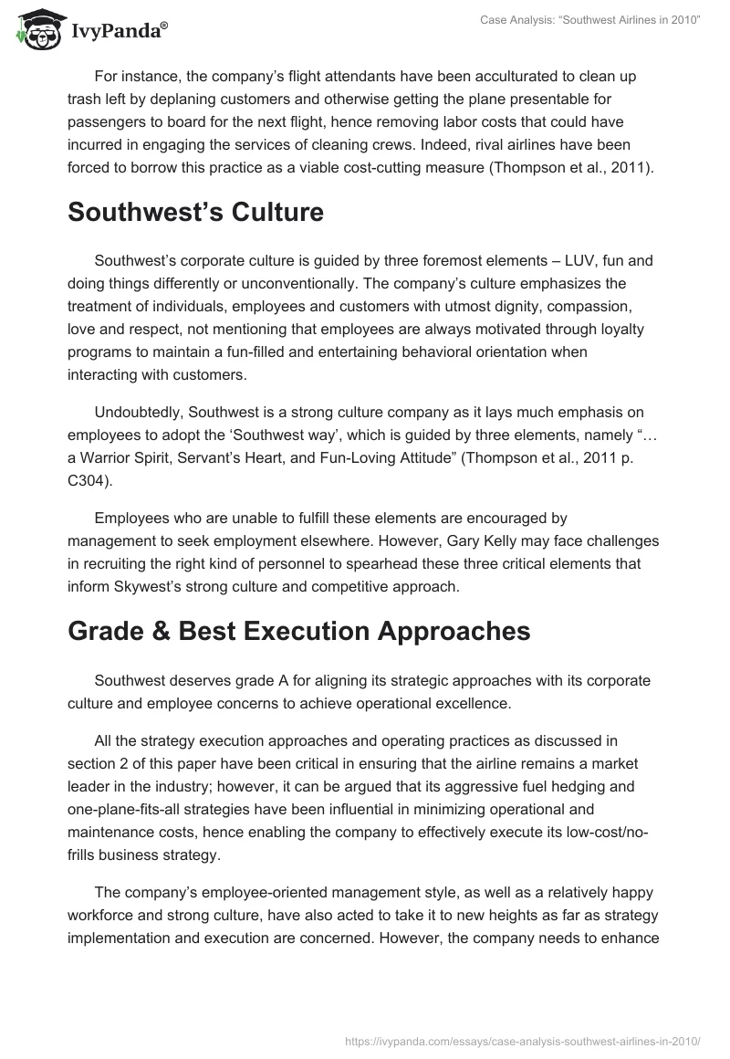 Case Analysis: “Southwest Airlines in 2010”. Page 3