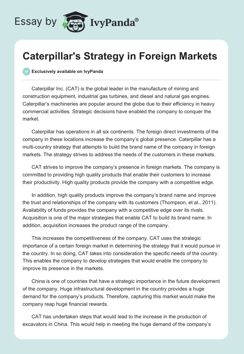 Caterpillar's Strategy in Foreign Markets. Page 1