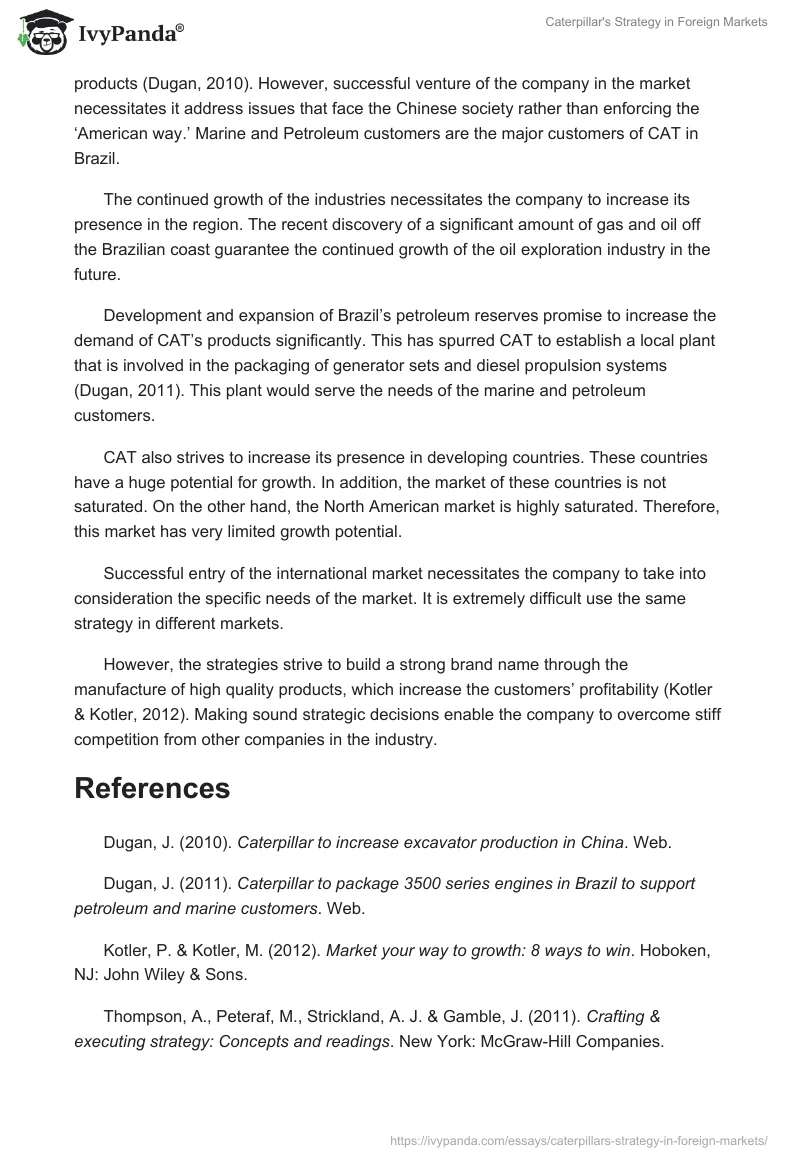 Caterpillar's Strategy in Foreign Markets. Page 2