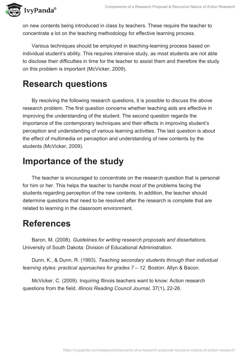 Components of a Research Proposal & Recursive Nature of Action Research. Page 3