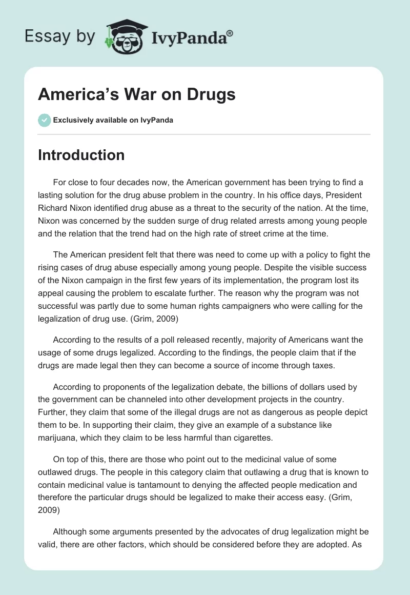 America’s War on Drugs. Page 1