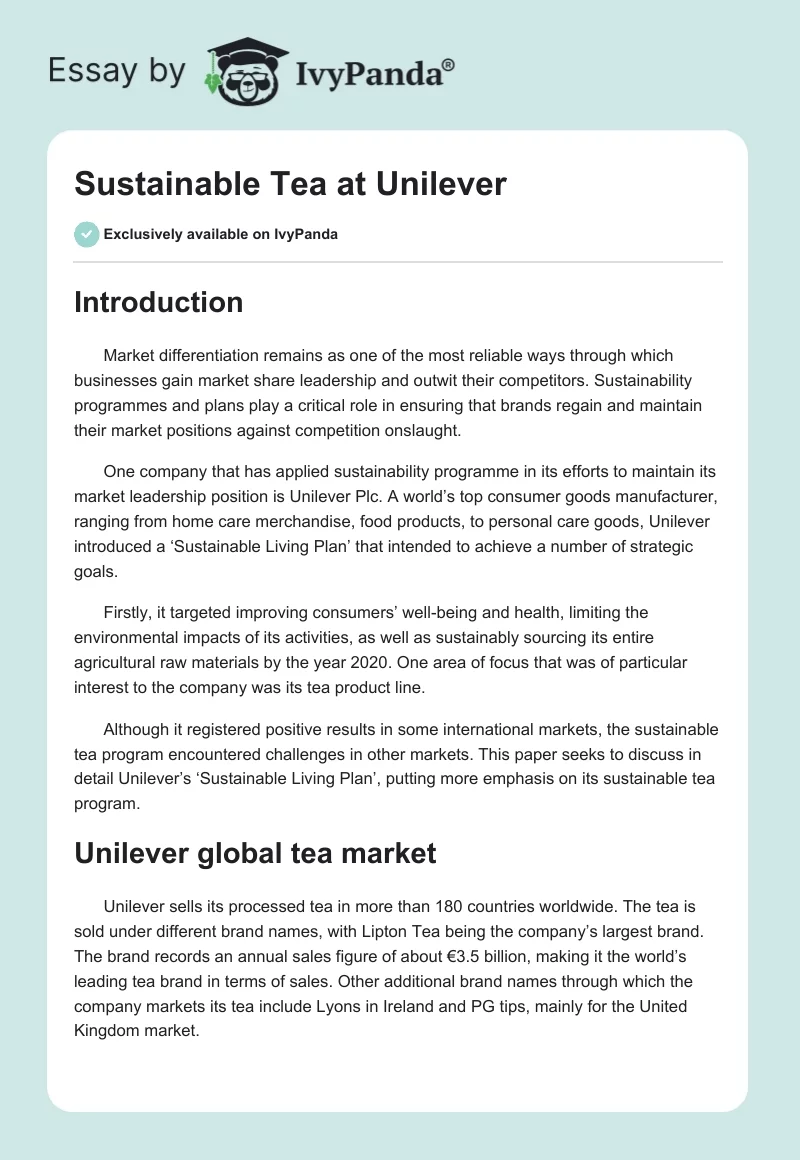 Sustainable Tea at Unilever. Page 1