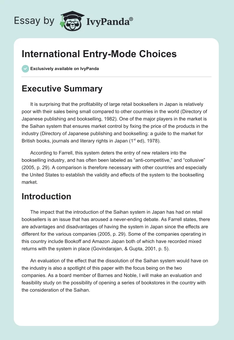 International Entry-Mode Choices. Page 1