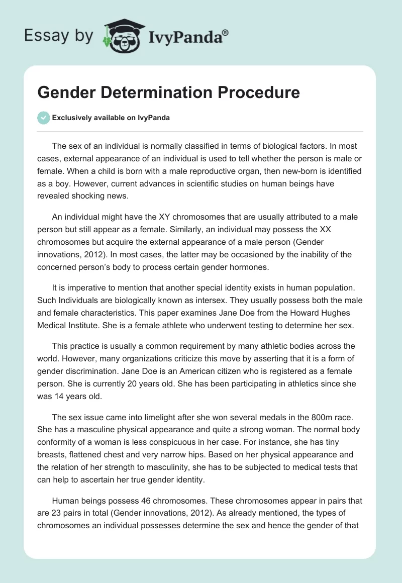 Gender Determination Procedure. Page 1
