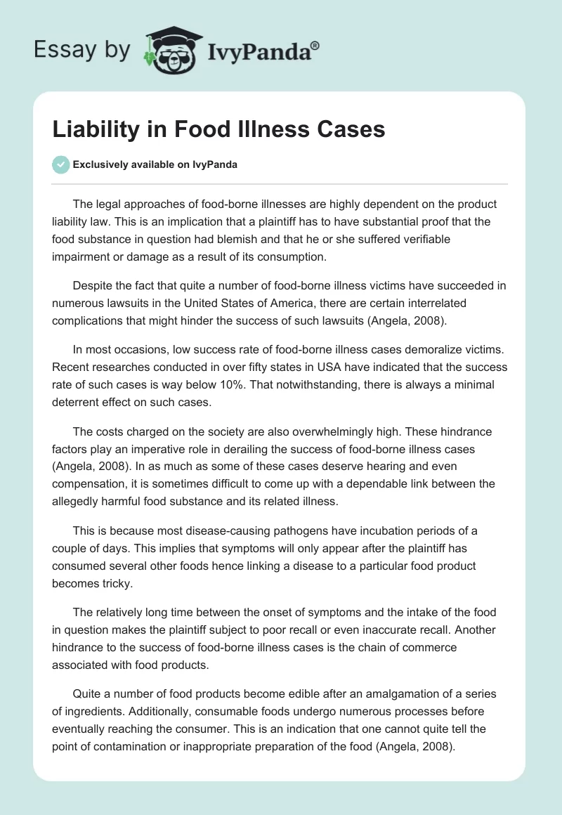 Liability in Food Illness Cases. Page 1