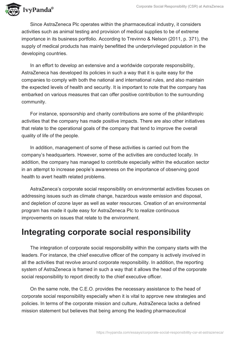 Corporate Social Responsibility (CSR) at AstraZeneca. Page 3