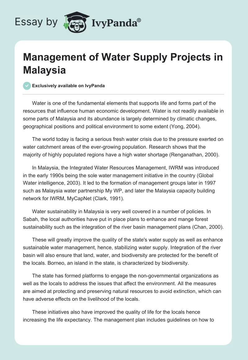 Management of Water Supply Projects in Malaysia. Page 1