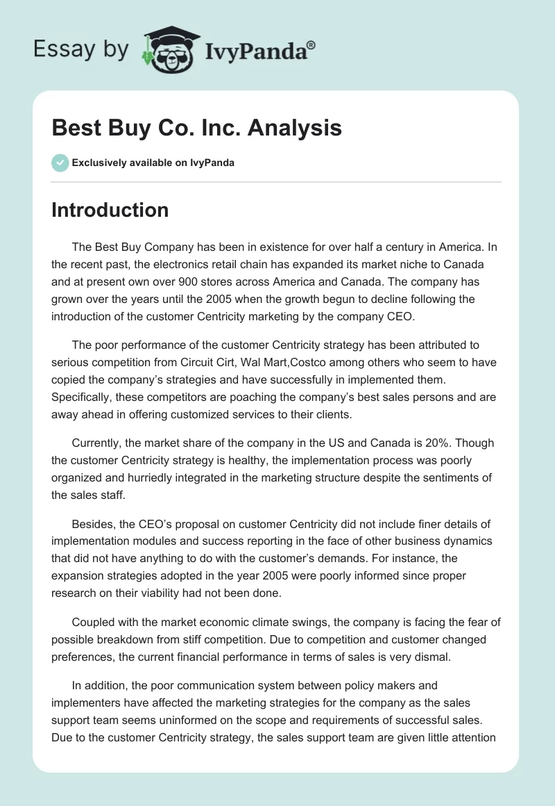 Best Buy Co. Inc. Analysis. Page 1