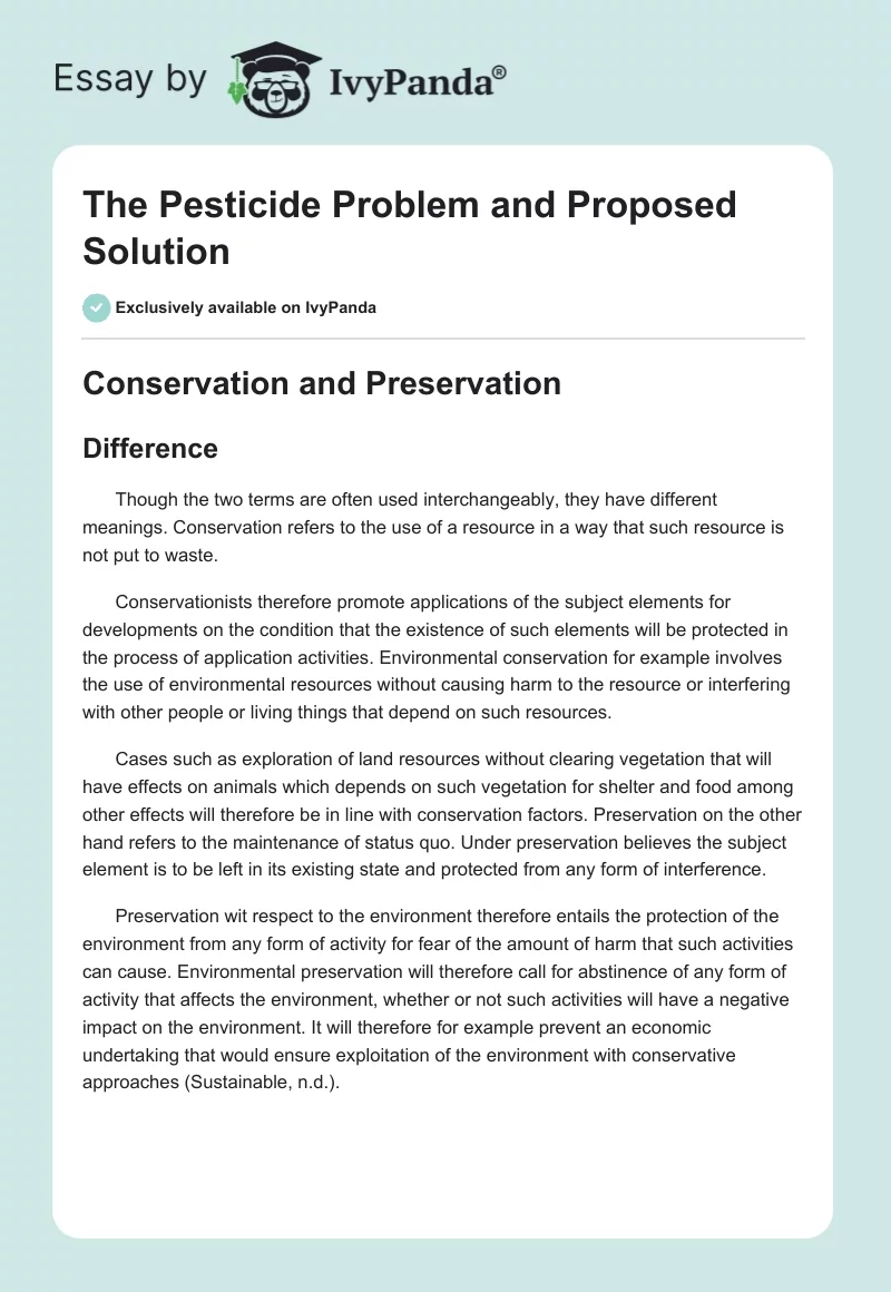 The Pesticide Problem and Proposed Solution. Page 1