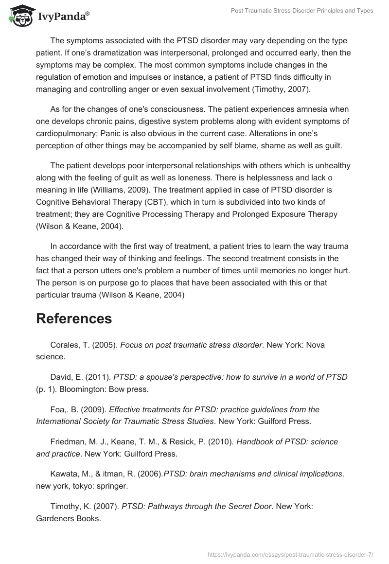 Post Traumatic Stress Disorder Principles and Types. Page 2