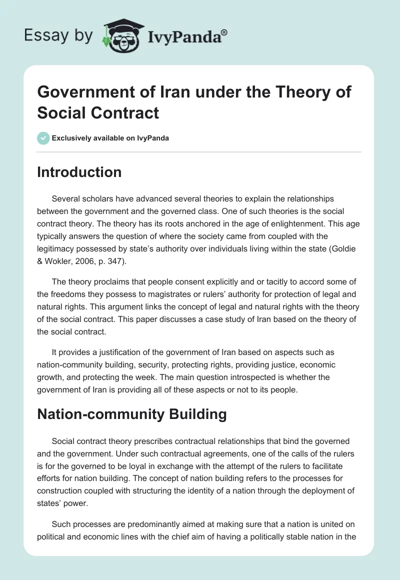 Government of Iran under the Theory of Social Contract. Page 1