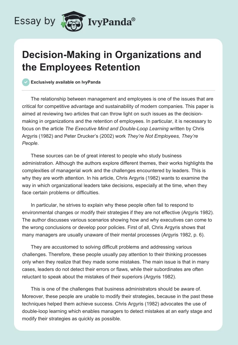 Decision-Making in Organizations and the Employees Retention. Page 1
