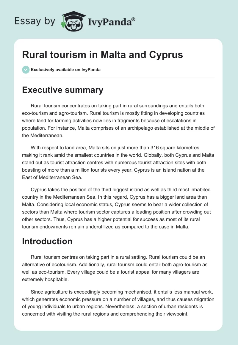 Rural Tourism in Malta and Cyprus. Page 1