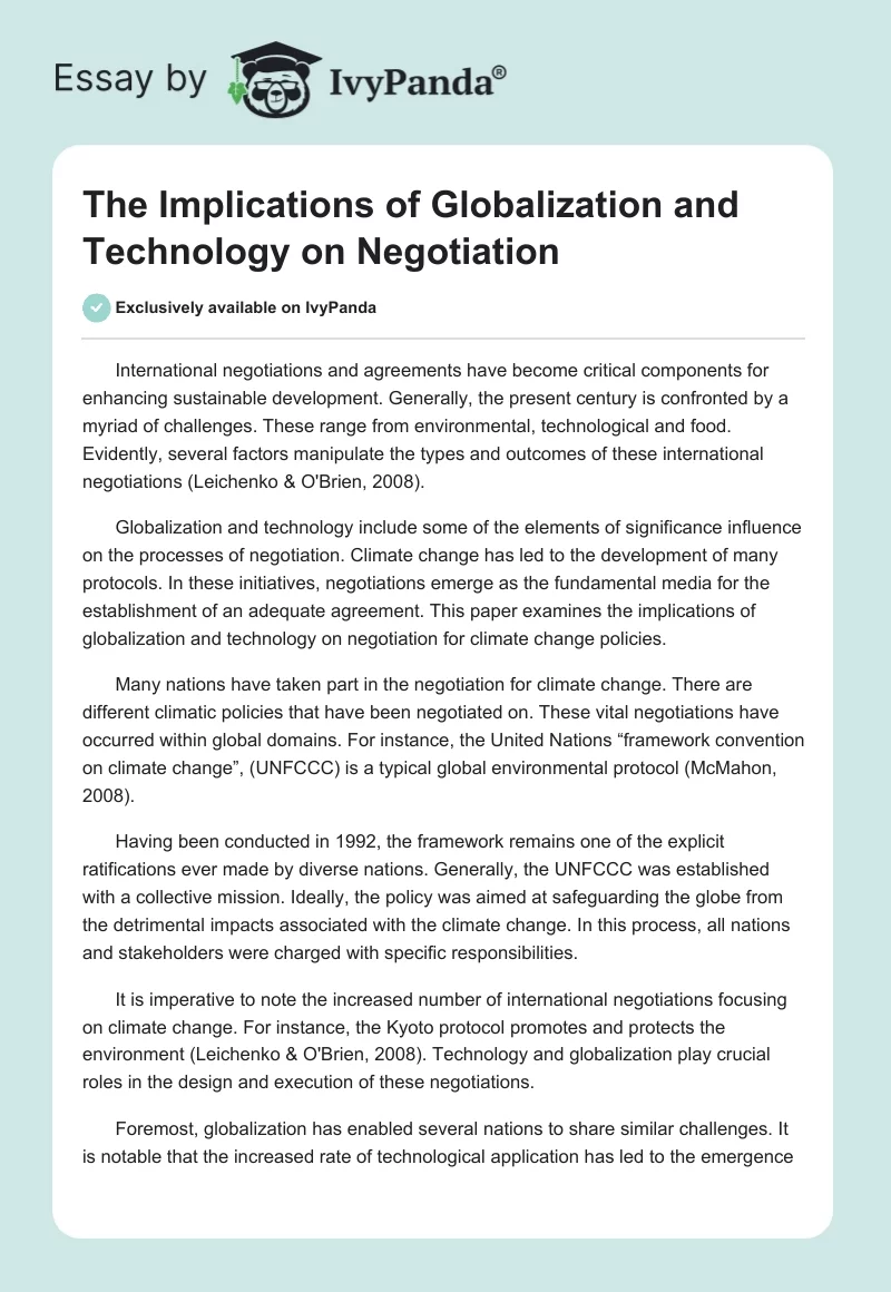 The Implications of Globalization and Technology on Negotiation. Page 1